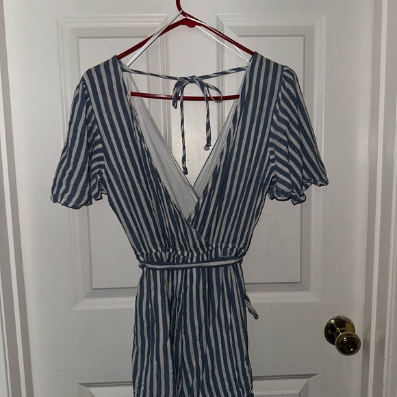 Blue and White Striped Romper - Picture 2 of 3